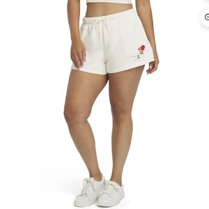 Women's White Shorts with Rose Embroidery